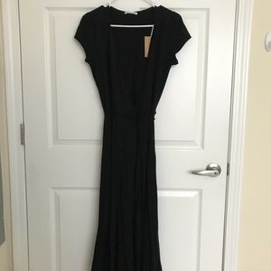 REFORMATION Black Becca Wrap Midi Jersey Dress-Med